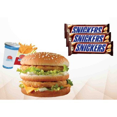 Double Chicken Burger With Snickers Chocolate Combo